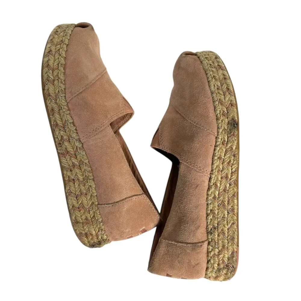Toms Womans Shoes Pink Suede Rope Boho Loafer Slide Comfort Barbie Size‎ 6 SU